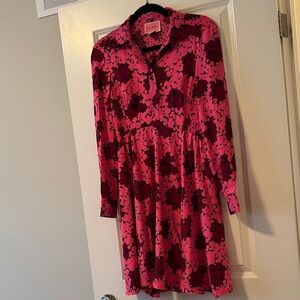 kate spade Pink and Magenta Floral Print Long Sleeve Dress